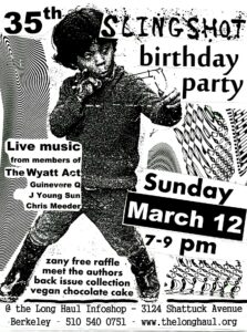 Slingshot 35th birthday event flyer March 12